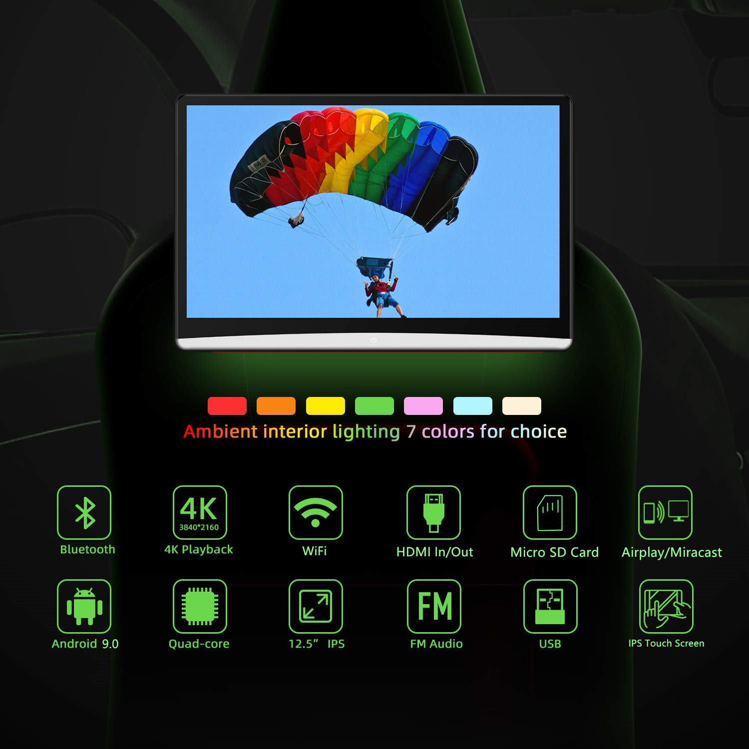 DDAUTO 12.5″ Android 9.0 Dual Headrest Screens with WiFi, Can Sync