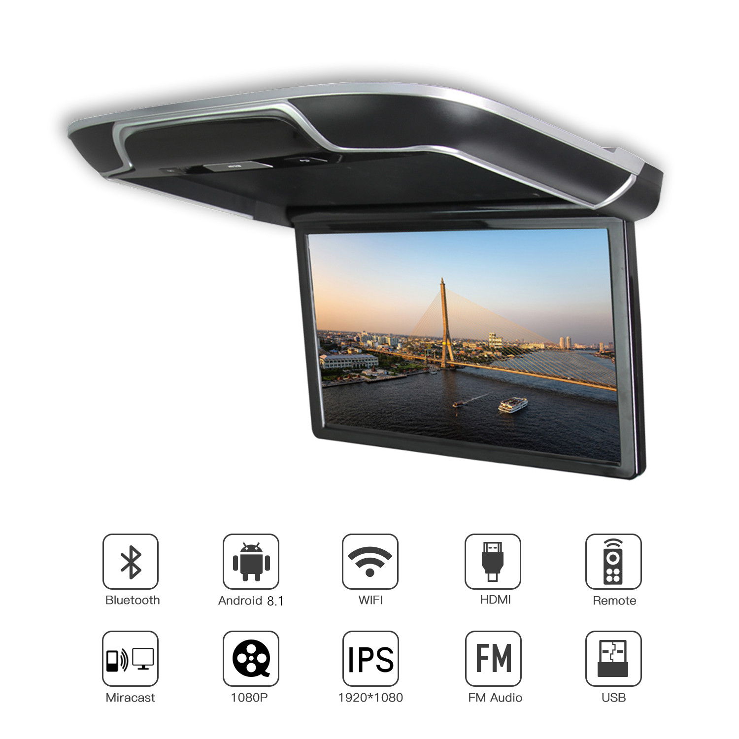 Android 8.1 Car Overhead Flip Down Monitor 13 inch with